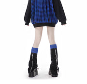 Early Autumn New Gothic Street Y2K Outfits Harajuku Blue Plaid Splicing Hooded Oversized Hoodie A-line Skirt Two-piece Set Women