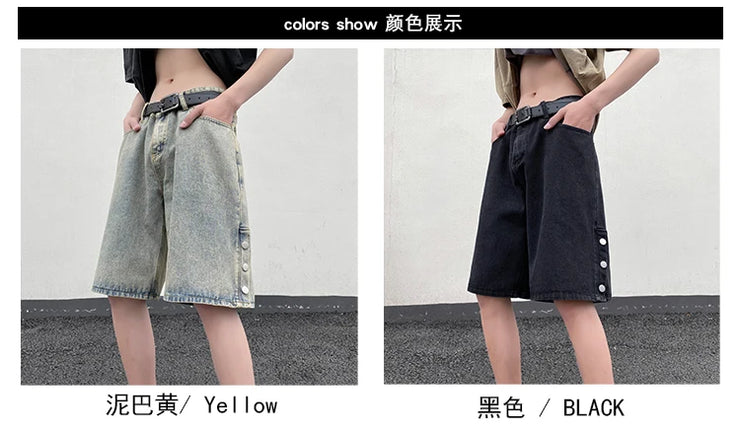 Denim Shorts Simple Daily Side-slit