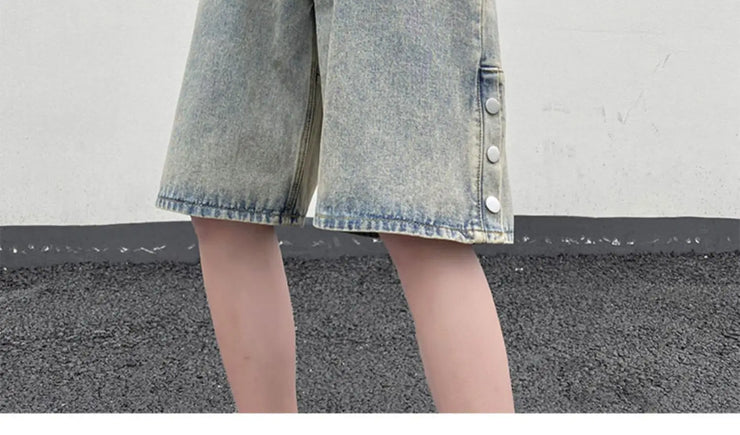 Denim Shorts Simple Daily Side-slit