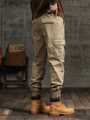 Men's Cargo Pants  Multi-Pockets Banded Waist Heavy Cotton