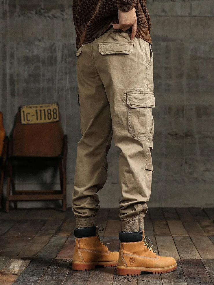 Men's Cargo Pants  Multi-Pockets Banded Waist Heavy Cotton