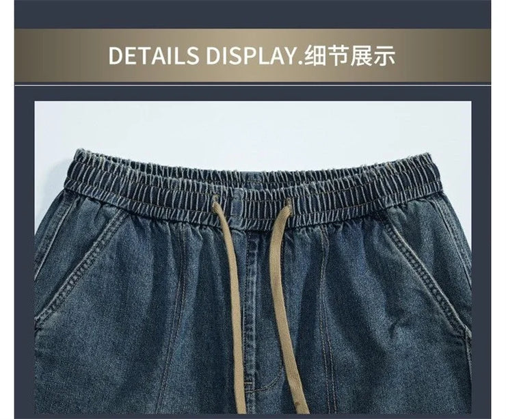 Washed Blue Summer Denim Shorts Men Retro Shorts Mens Japanese Streetwear Hip Hop Loose Straight Jeans Shorts Male Clothing M-5X