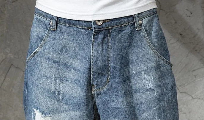 Short Jeans Pants for Men Ripped Cargo Baggy Loose Half Long Man Denim Shorts Bermuda Wide Original Jorts New in Luxury Popular