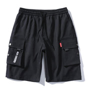 Men Summer Shorts Elastic Waistband Drawstring Shorts Multi Pockets Straight Wide Leg Mid-rise Sport Cargo Shorts Streetwear