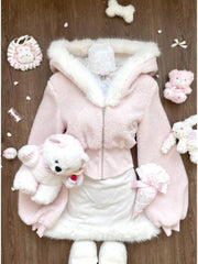 Sweet Fur Hoodie Long Sleeve Zipper Coat Mujer+ Yt2k Slim Fit Hoodie Dress for Women Spring Autumn New Two Piece Sets