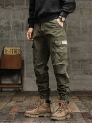 Men's Cargo Pants  Multi-Pockets Banded Waist Heavy Cotton