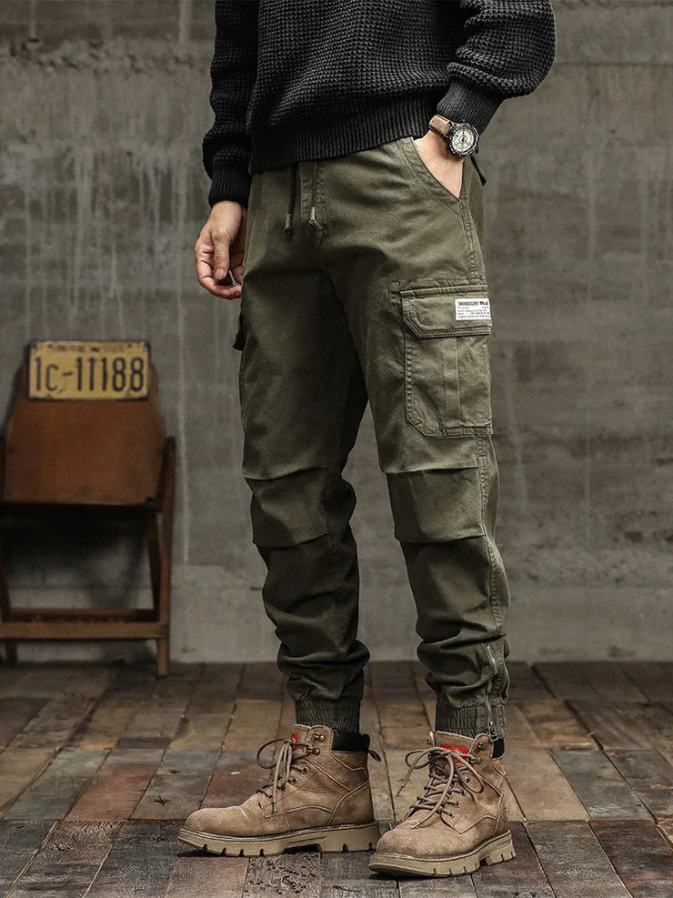 Men's Cargo Pants  Multi-Pockets Banded Waist Heavy Cotton