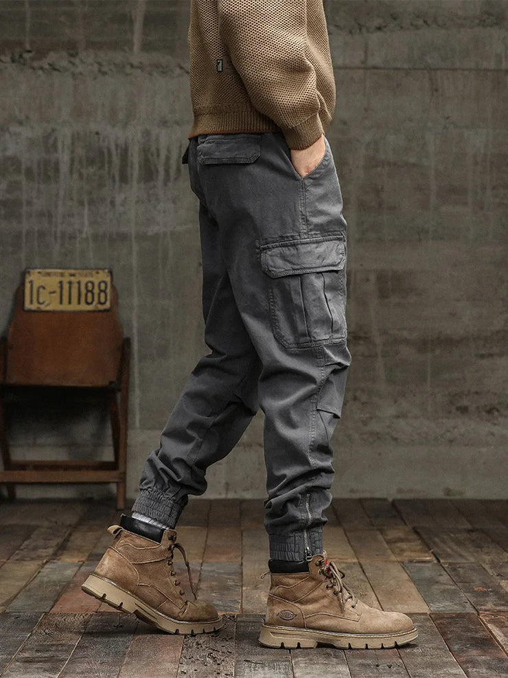 Men's Cargo Pants  Multi-Pockets Banded Waist Heavy Cotton