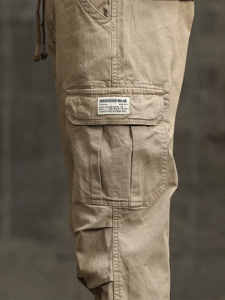 Men's Cargo Pants  Multi-Pockets Banded Waist Heavy Cotton