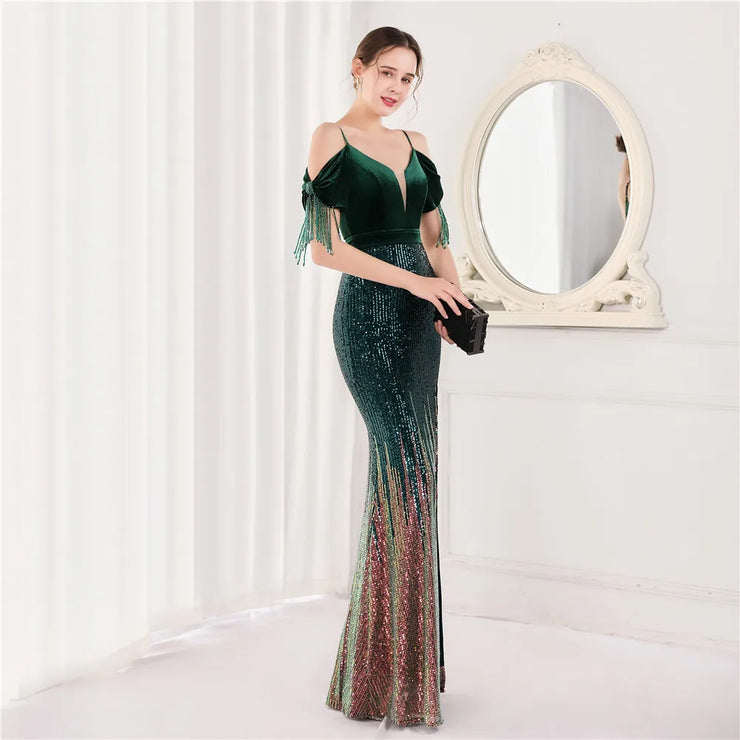 Elegant Formal Sequin Glitter Beaded Long Dress