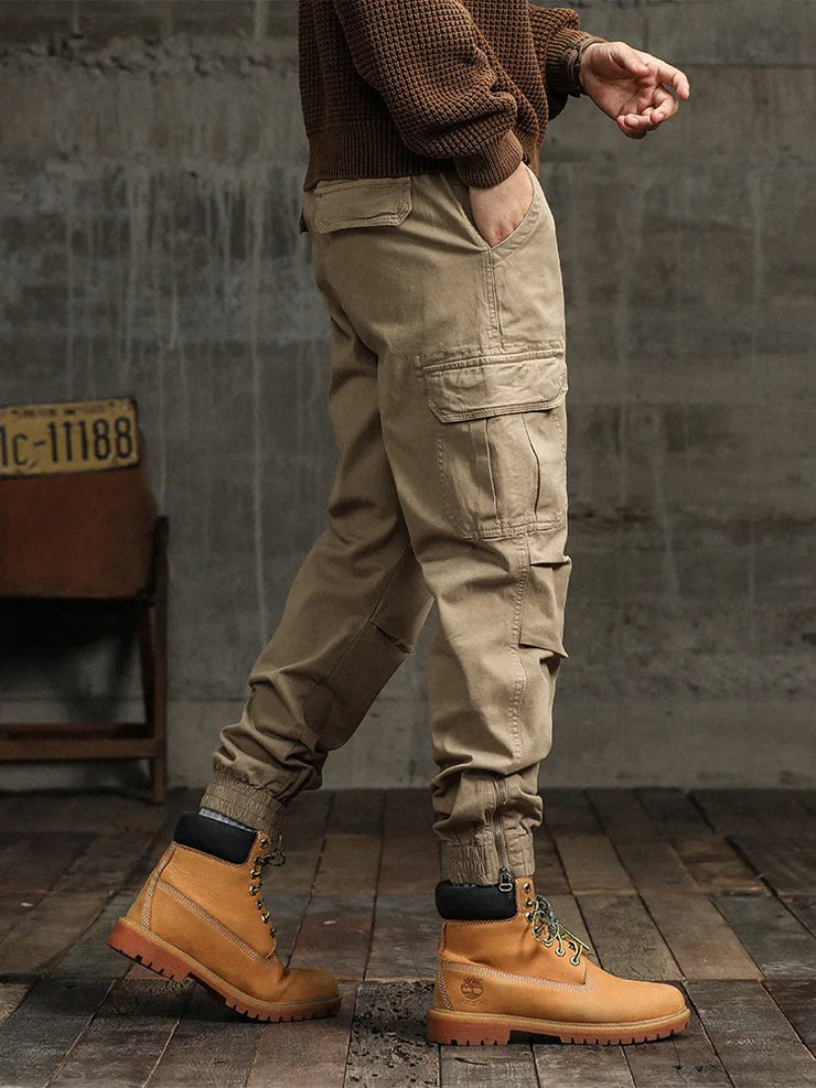 Men's Cargo Pants  Multi-Pockets Banded Waist Heavy Cotton